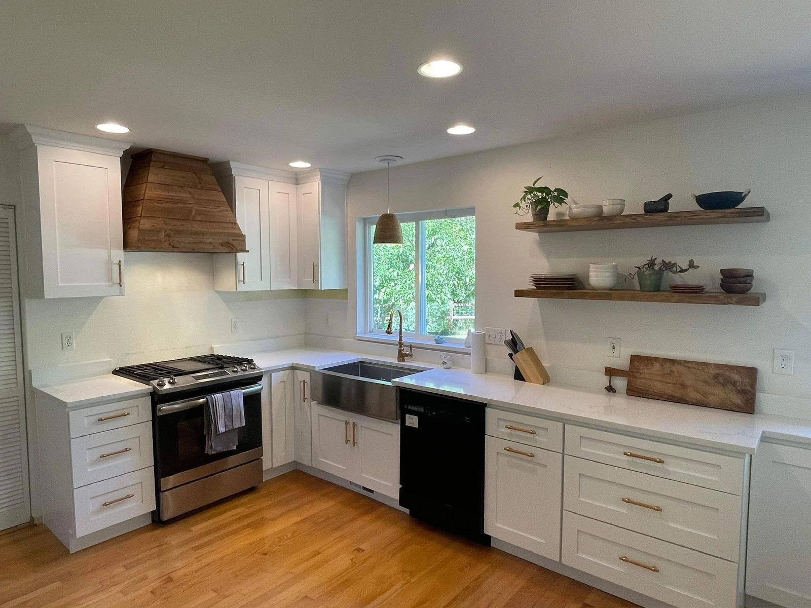 Kitchen Bath White Kitchen Wood Hood Open Shelves