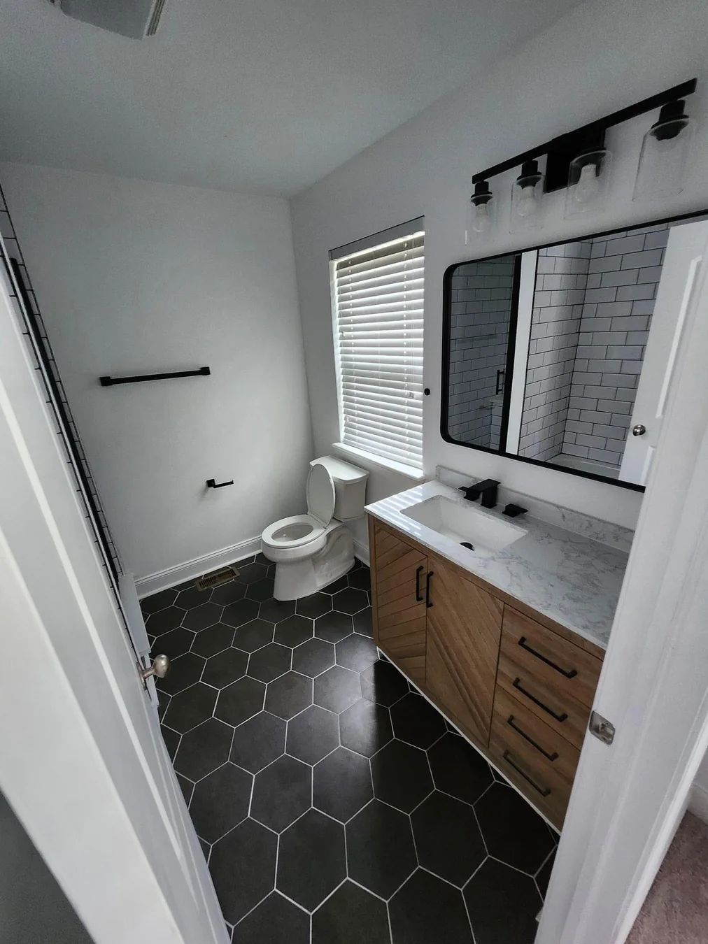 Premium Custom Black Hex Bath Wood Vanity Subway Shower