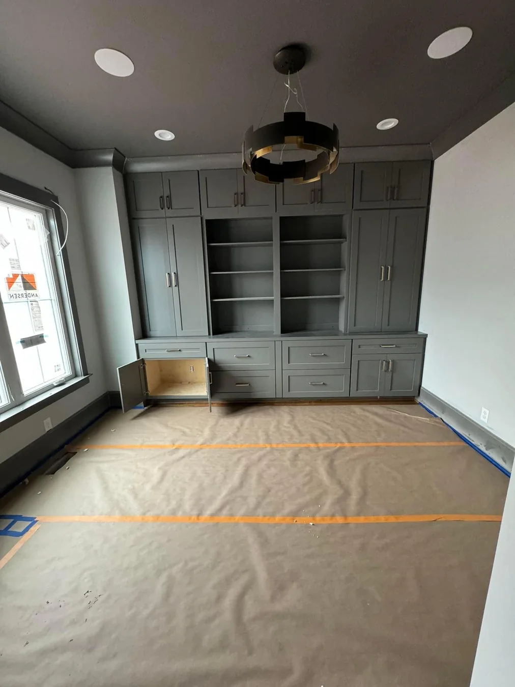 Premium Custom Gray Built In Office Cabinetry