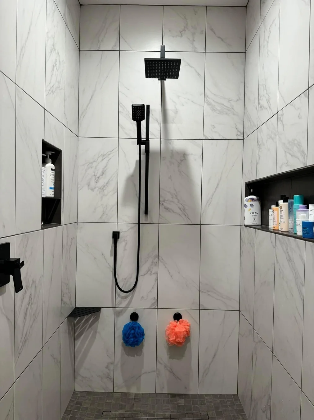 Premium Custom Marble Shower Black Fixtures