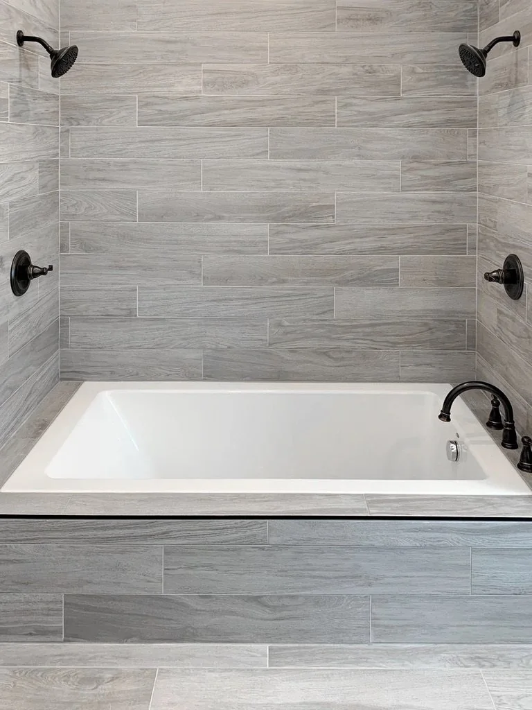 Remodel Gray Tile Tub Center